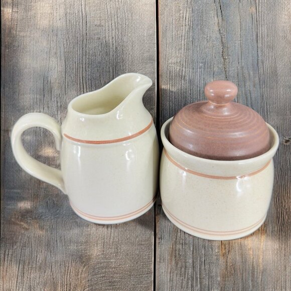 Royal Doulton Lambethware Nutmeg Ceramic Sugar Bowl And Creamer Set England VTG - Picture 1 of 15